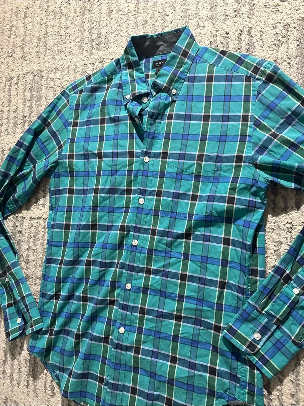 J. Crew blue teal tartan plaid long sleeve button down shirt size S